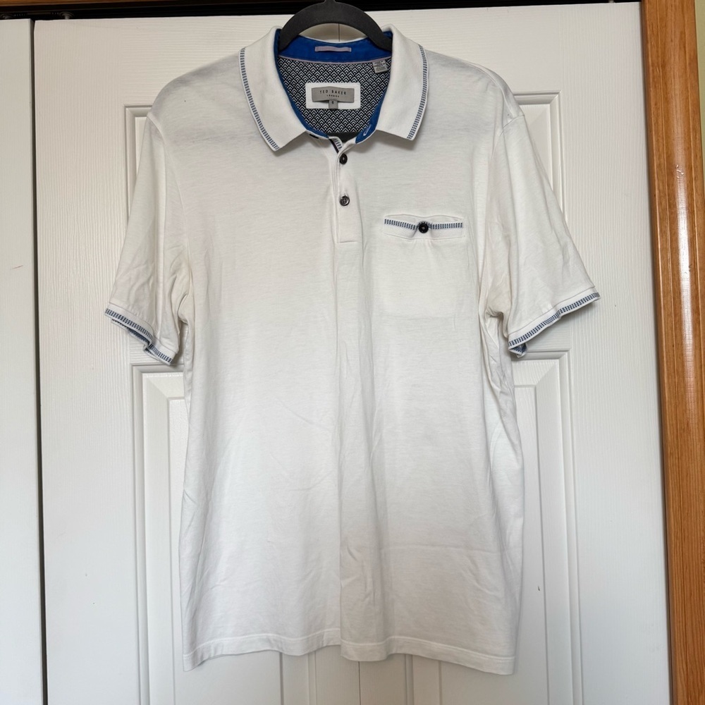 Ted Baker Polo‎ Shirt White Knit Short Sleeve London Chard Textured Pocket